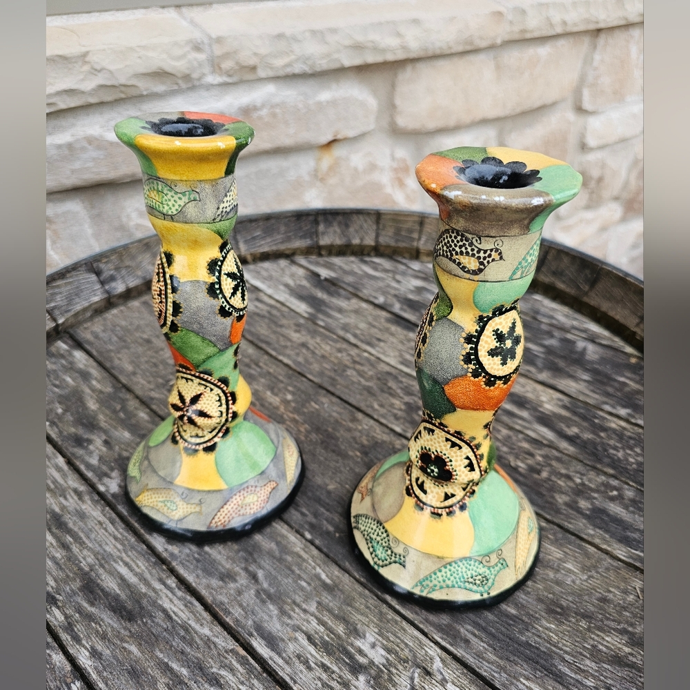 Mexican style candle stick holder multicolor - Picture 3 of 5